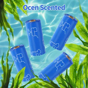 Sacs poubelle bleus parfumés à l'océan pour couches de bébé avec un décor d'algues