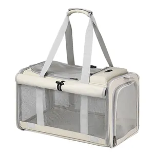 Bolsa de transporte plegable y transpirable para perros pequeños y gatos en beige