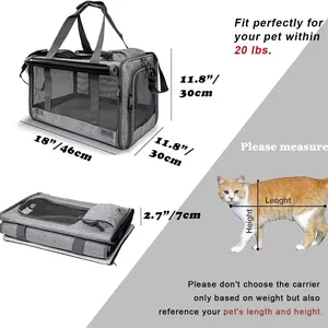 Breathable foldable pet carrier for cats and small dogs with dimensions and measurements