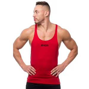 Men's red muscular bodybuilding tank top for gym training and fitness activities