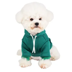Warm dark green hooded pet sweatshirt for small dogs with soft fleece lining for winter
