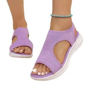 Sandales à plateforme en tricot violet pour femmes avec design confortable à bout ouvert