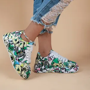 Vibrant graffiti print platform sneakers with white laces for stylish women