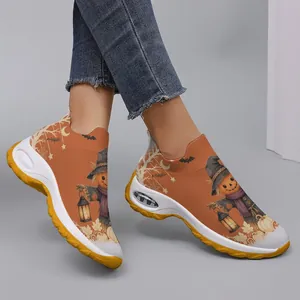 Baskets d'Halloween en tricot pour femmes avec motif citrouille et coussin d'air.