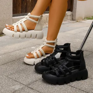 Dames Gladiatorsandalen Platform Kunstleer Romeinse Stijl Strappy Dikke Zool Open Teen Zomersandalen Met Ritssluiting Achteraan Casual Mode Sandalen