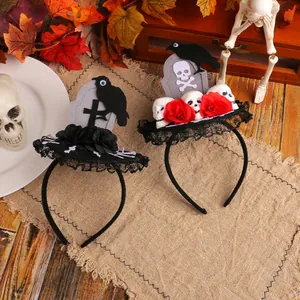 Halloween tombstone headbands featuring gothic skulls and roses for spooky party decoration