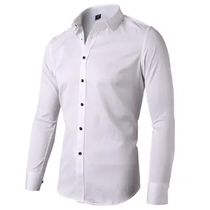 Ανδρικό λευκό επαγγελματικό πουκάμισο slim fit με μακριά μανίκια και ελαστικό ύφασμα