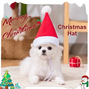Klassieke rood-witte pluche kerstmuts voor kleine honden en katten met verstelbare riem