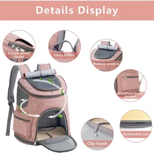 Sac à dos pliable rose pour animaux avec filet respirant et poches fonctionnelles