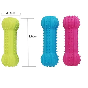 Barbell-shaped TPR rubber dog chew toys with spikes for teeth cleaning, 13cm length