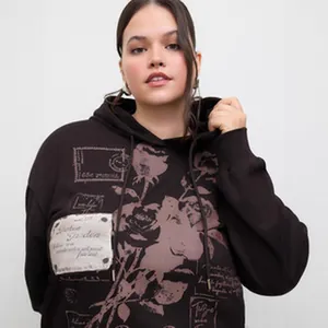 Kapuzenpullover für Damen im Vintage-Stil mit Rosendruck und kunstvollen Grafikdetails