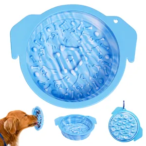 Foldable Silicone Dog Slow Feeder Bowl with Suction Cup Multi-functional Pet Lick Mat for Fast Eaters Feeding Supplies