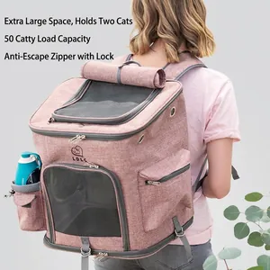 Large Capacity Foldable Pet Carrier Backpack For Cats Small Dogs Breathable Oxford Cloth Outdoor Travel Shoulder Bag Portable Cat Carrier Light Grey Pink Blue Yellow