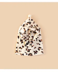 Close-up of plush leopard print pet hood with soft fur texture and adjustable drawstring