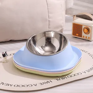 Bol pour Animaux Incliné Anti-Fourmis Anti-Débordement Plastique Acier Inoxydable Bol pour Chien Facile à Nettoyer pour Usage Quotidien