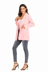 Elegant pink slim-fit women's blazer jacket with classic lapel for autumn/winter styles.