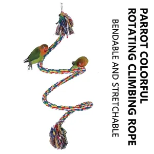 Jouet d'Escalade en Corde de Coton Colorée pour Perroquet Balançoire en Spirale Avec Crochet en Acier Inoxydable Décor