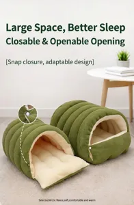 Detail of snap button on green corduroy pet bed for open and closed modes