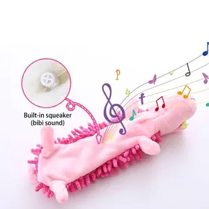 Jouet en peluche crocodile rose pour chien avec sifflet et texture en polaire