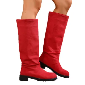 Stylish women's red slouchy western cowboy tall boots featuring comfortable flat heel design