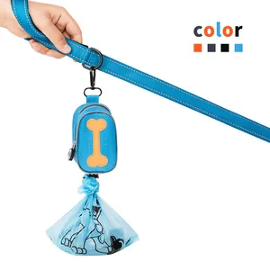 Portable Pet Poop Bag Dispenser PVC Dog Waste Bag Holder With Metal Buckle Zip Closure Bone Pattern Outdoor Walking Storage Pouch
