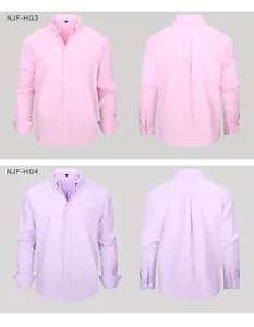 Front and back views of pink and purple long-sleeved Oxford shirts for men