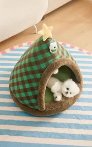 Cozy enclosed cone-shaped pet tent for small dogs and cats with warm plush lining