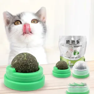 Rotating Natural Catnip Ball Cat Toy Wall Mounted Lickable Pet Snack For Dental Health Hairball Relief Kitten Play Toy