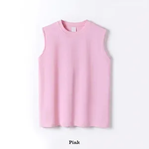 Gilet sans manches unisexe rose classique en coton peigné 260G, coupe décontractée
