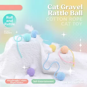 Handmade cotton rope ball cat toys with feathers and built-in sound mechanism