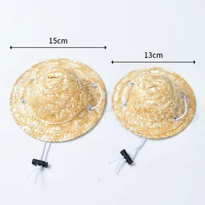 Cappello di Paglia per Animali Cartone Animato Con Elica Carota Ape Corgi Cappello da Sole Regolabile per Gatti Cani Piccoli Medi Estate Accessori Foto
