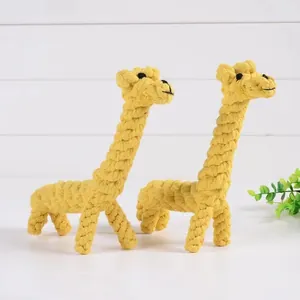 Handgewebtes gelbes Giraffe Baumwollseilspielzeug für Hundezahnpflege und Spaß