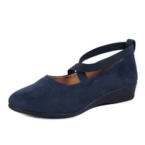 Zapatos de cuña azul marino mate con correas elásticas cruzadas y suela suave cómoda