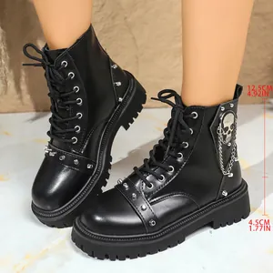 Détail des mesures pour bottes de combat à plateforme noires avec décor crâne