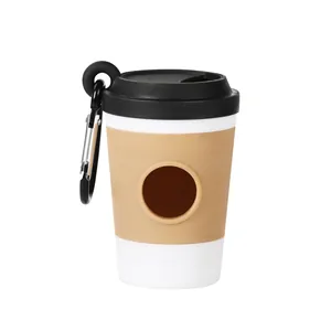 Distributeur de sacs à déjections canines en forme de tasse de café avec mousqueton noir