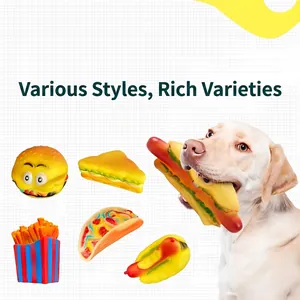 Simulation Fast Food Squeaky Dog Toy Vinyl Molar Teething Toy For Puppies Hamburger Fries Hot Dog Shape Pet Sound Toy