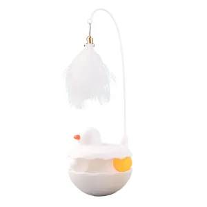 Interactive duck-shaped cat tumbler toy with white feather teaser and bell balls