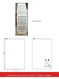 Detailed view of care label and 355x550mm packaging bag for women's PU jacket