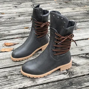 Dark grey winter knight boots with decorative side laces and back zipper