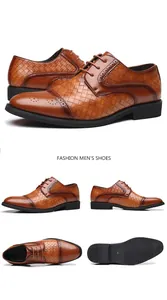 Detail der braunen Business-Leder-Herrenschuhe mit Webstruktur und Brogue-Musterung.