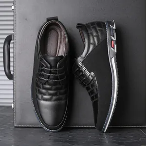 Elegant black men's casual dress shoes with embossed leather texture and lace-up.