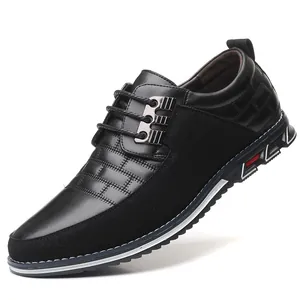 Men's black casual leather dress shoes with embossed pattern and rubber sole