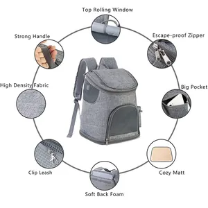 Sac à dos pliable en tissu Oxford gris respirant pour chats et chiens portable
