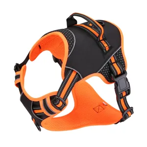 Black and neon orange vest-style escape-proof dog harness for outdoor dog walking