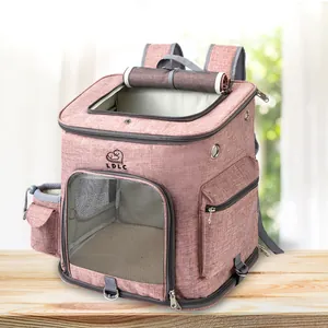Large pink pet backpack carrier for cats and small dogs with breathable mesh windows