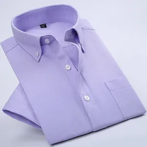 Men's lavender purple short-sleeve oxford shirt featuring a classic button-down collar