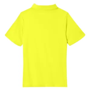 Back view of neon yellow children's short-sleeve polo shirt for casual daily wear