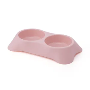 Thickened PP Plastic Pet Double Bowl For Dogs And Cats Anti-Tip Food And Water Feeding Bowl Sturdy Durable Multi Color Pet Supplies