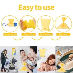 Guide d'utilisation de sacs à couches jetables avec des exemples de scènes variés.
