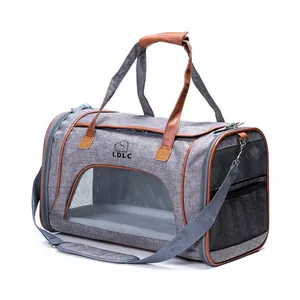 Breathable airline approved foldable pet carrier bag for cats and small dogs in gray